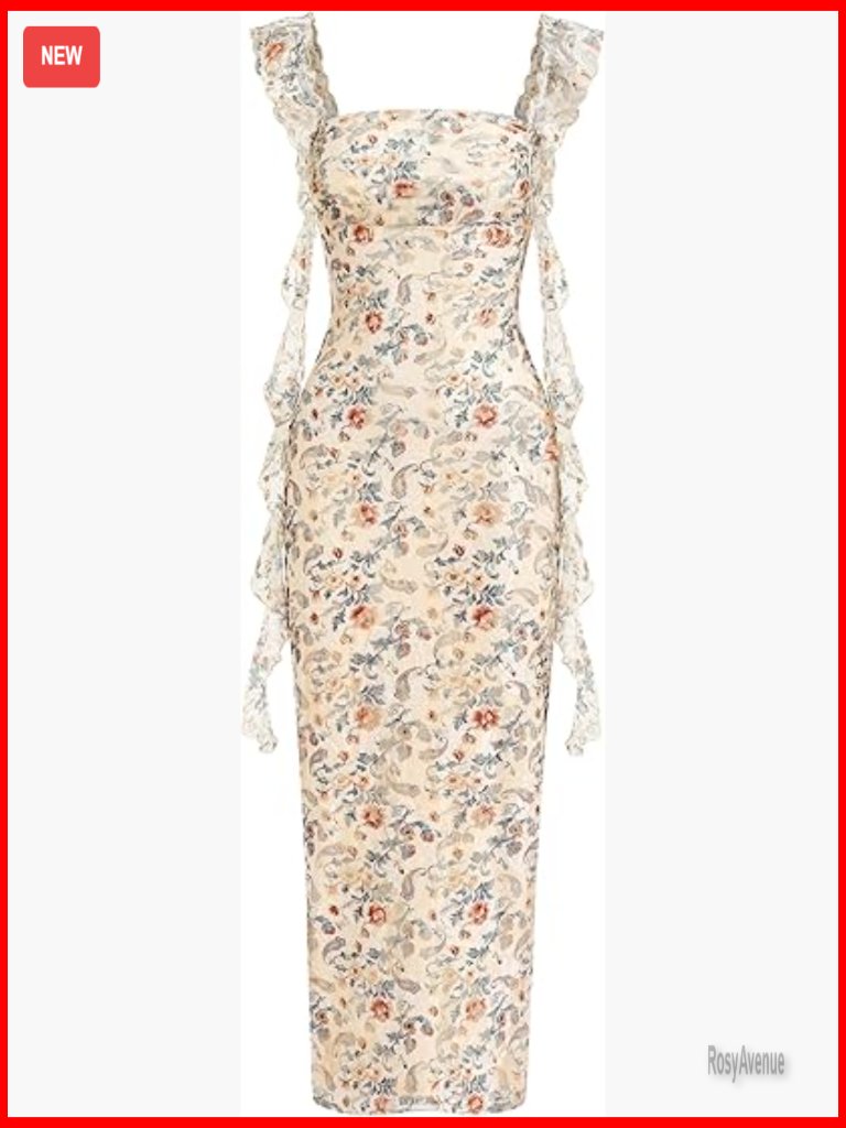 Sleeveless Floral Lace Maxi Cocktail Dress Ruched Bust Formal Wedding Guest